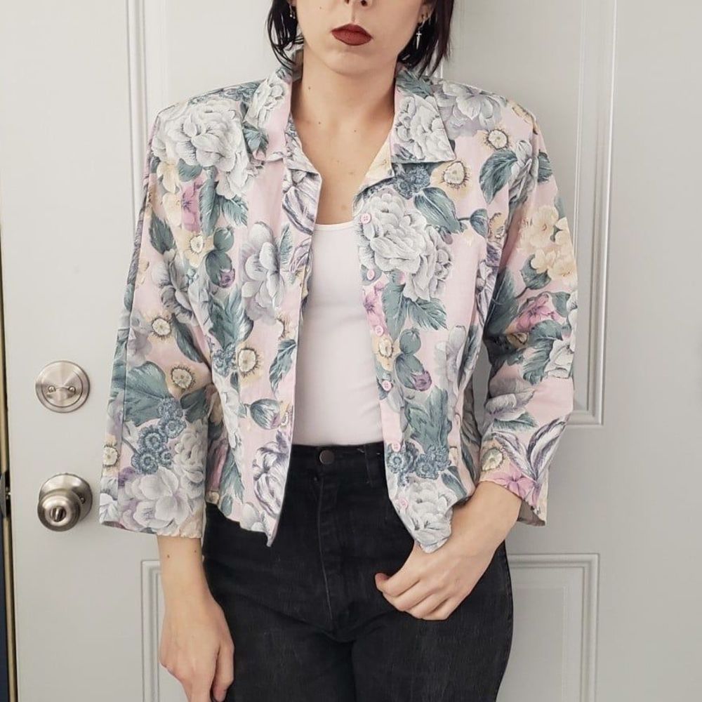 80s/90s Deb Pink and Green Floral Jacket